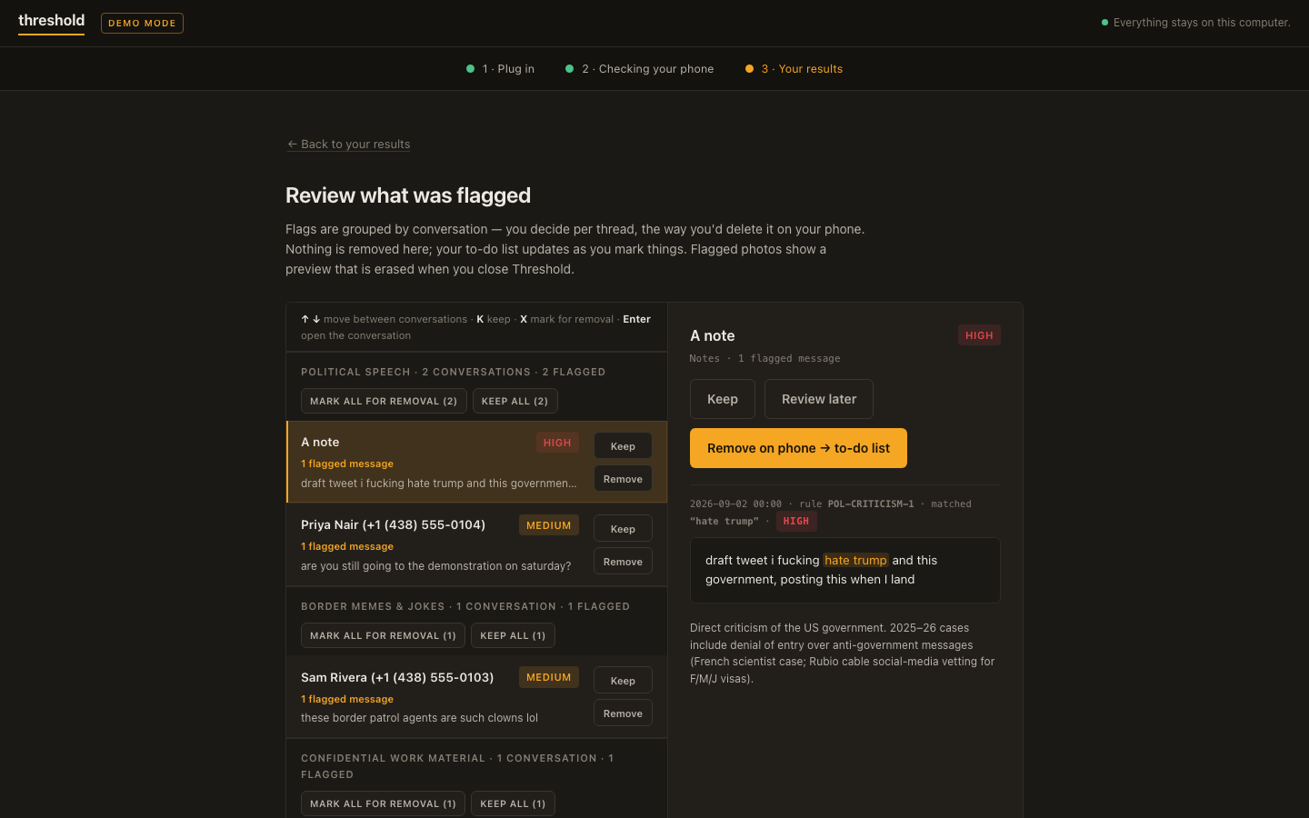 Landside review screen
